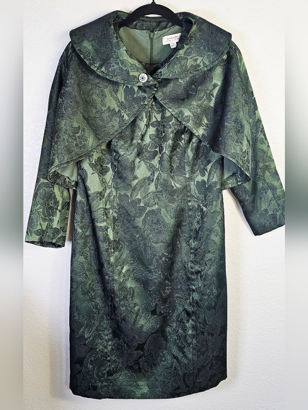 Tahari Arthur S. Levine Size 4 Green Jacquard Dress Jacket 2 Piece Set
